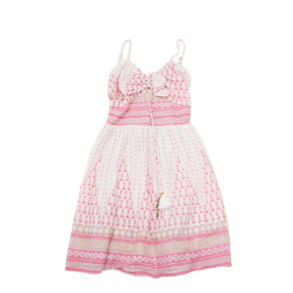 Bell Girls Spaghetti Strap V Neck Heart Geometric Dress White Pink Size 10